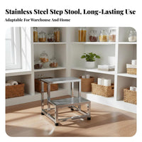 Rust-Resistant Stainless Steel Step Ladder Anti-Skid Foot Pads Warehouse Picking Steps Long-Lasting Multi-Step Platform Stool Heavy Duty for Homeowners, Shopkeepers, Storeroom, Kitchen, Office, Garage