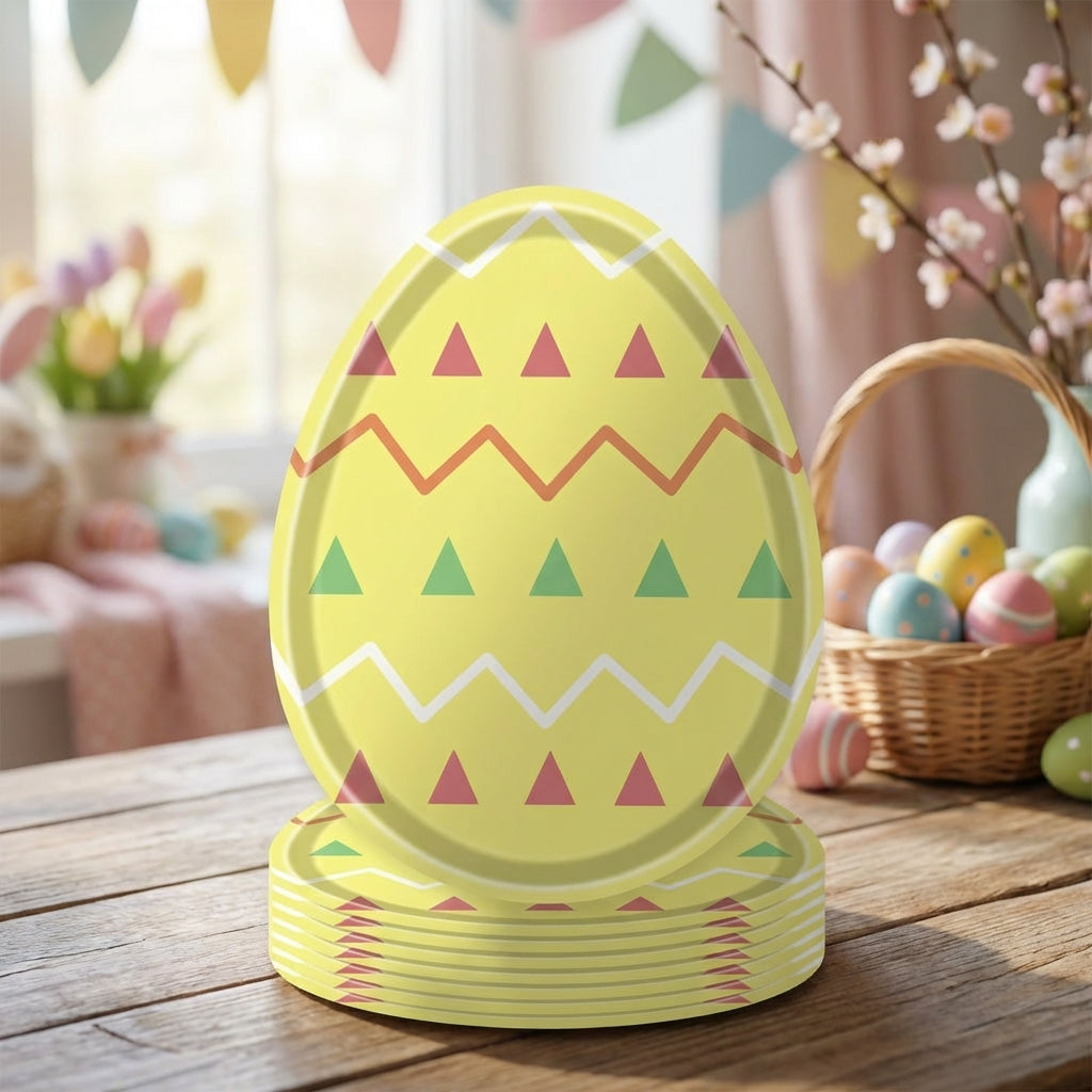 Easter Party Paper Plate Set, Featuring Vibrant Colors and Egg-Shaped Patterns, Ideal for Children and Families