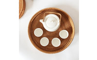 2 Pieces Rattan Tray with Handles Round Rattan Serving Tray Easy to Carry for Home Decor