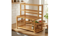 Countertop Shelf Organizer Space-Saving Kitchen Countertop Rack Compact Wooden Storage Rack for Apartments