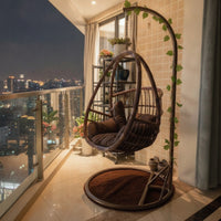 Hanging Egg Chair with Stand Rattan-Style Egg Swing Chair with Stand Outdoor Furniture for Patio, Balcony, Living Room