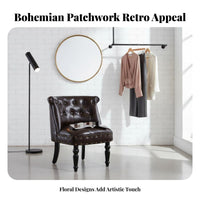 Retro Design Button-Tufted Tub Chair Compact Design Accent Seating Curved Back Indoor Furniture Carved Wooden Legs for Business Owners, Apartment Dwellers, Interior Designers