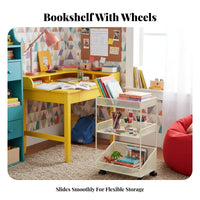 Movable Mobile Bookshelf Cart Versatile Multi-Layer Wheeled Storage Rack Accessible Design Under Desk Rolling Cart Large Capacity for Students, Kids, Study Room, Office, Bedroom