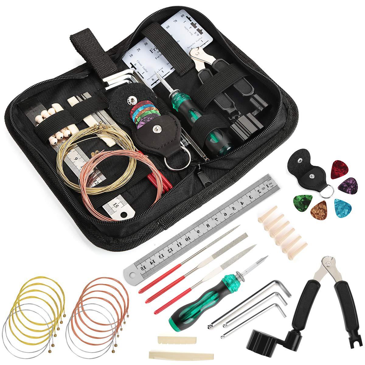 Guitar Repair and Maintenance Tool Kit with String Changing Tools and Bridge Pins