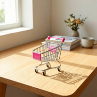 Metal Mini Shopping Cart Rolling Miniature Shopping Trolley Compact Basket Pretend Play for Collectors, Dollhouse