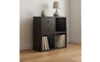 Mid-Century-Century Design Black Swing Door Cabinet Space-Saving Vinyl Storage Cabinet Easy to Clean Album Player Stand Accessible Compartments for Music Corner