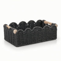 Handwoven Paper Rope Storage Basket Braided Scalloped Basket Multi-Functional Handmade for Shelves