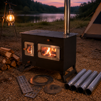 Foldable Rocket Stove for Camping, Wood Stove with Pizza Stone, Portable Camping Cooker for 3-5 People, 50.5x28.5x33cm