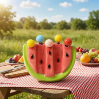 Watermelon-Shaped Fruit Fork Set with Ceramic Holder Cute Fork Set with Ceramic Holder Colorful Appetizer Picks Decorative for Afternoon Tea, Party