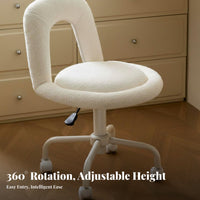 Cream Design Cushy Vanity Chair Ergonomic Backrest Cushy U-Back Chair 360° Swivel Desk Seat Space Saving for Students, Young Adults, Home Workers, Bedroom, Dorm Room, Makeup Station