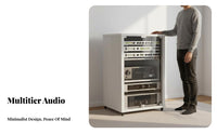 Mobile with casters Multi-Tier Compsinglent Tower sturdyDuty Construction Multi-Tier Compsinglent Shelf Open-Air Shelving Audio Rack Wobblestable Stability for Home Theater aficionados, Audiophiles, Office Workers, media space, Recording Studio, Bedroom