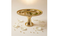Mirrored Surface Round Dessert Stand Beaded Rim Pedestal Cake Stand Metal Display Tray Polished Finish