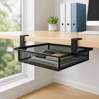 Black Carbon Steel Under Desk Cable Management, Pull Out Cable Tray, Small 18L Foldable Metal Organiser, Modern Minimalist Design