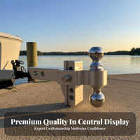Double-Ball Hitch Aluminum Alloy Adjustable Trailer Hitch Ball Mount Locking Pins Tow Bar Polished