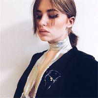 Fashion Sequin Scarf Necklace for Women, Versatile Nightclub Style Metal Sequin Bib Necklace
