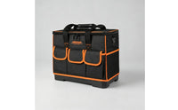 Oxford Textile 18 Inch Tool Bag Black and Orange Hard Bottom Tool Bag Flat-Lid Design Portable Storage Reinforced Handle