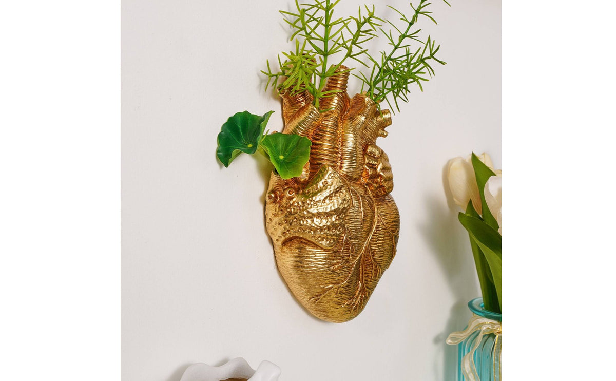 Detailed Heart Vase Artistic Design Cardiac-Wall Vase Decorative Centerpiece Plant Terrarium for Garden, Living Room
