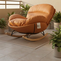 Lazy Sofa Chair Breathable Textile Eggshell Lounge Chair Soft Padding Recliner Sturdy Wood Base Living Room Furniture
