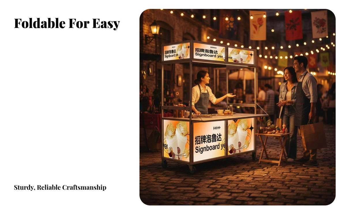 Foldable Food Caster Wheels with Brakes Night Market Snack Stand 360-Degree Rotating Casters Foldable Vending Trolley for Entrepreneurs