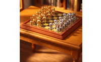 Dollhouse Chess Table with Pieces Metal Dollhouse Chessboard with Pieces Compact Furniture for Diorama