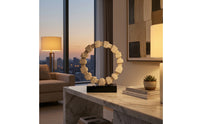 Geometric Circlet Sculpture Travertine-Style Circular Ornament Sculptural Tabletop Decor for Bookshelf, Office Reception