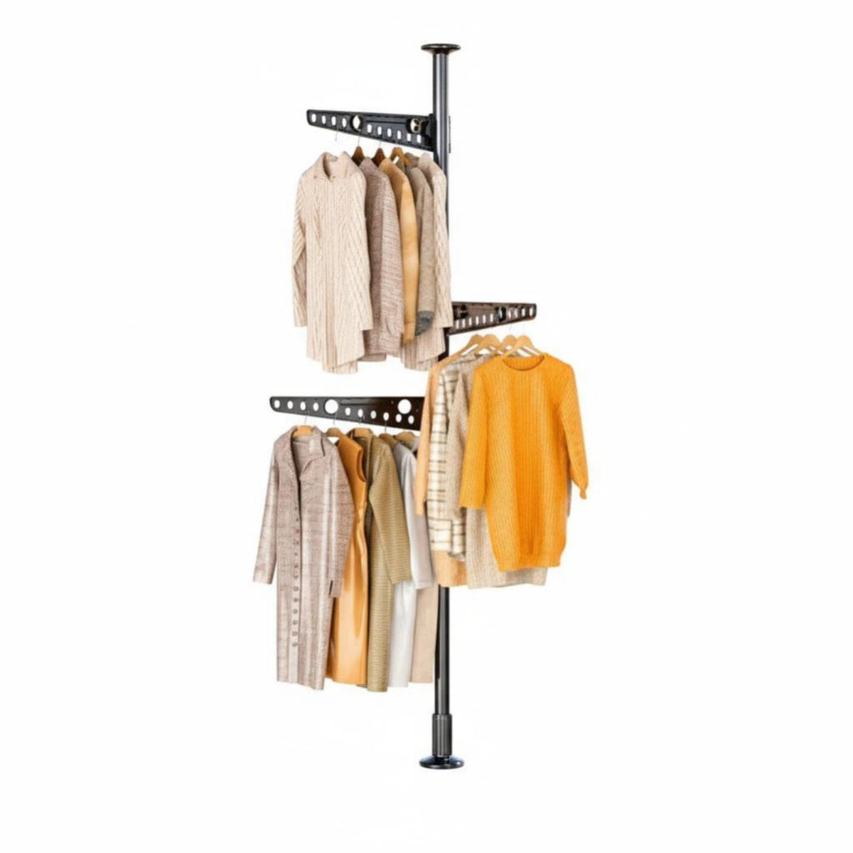 Drilldrill-less Installation Floor-to-Ceiling Tension Pole Rack No Tools Required Tension Pole Clothes Tree Space-Saving Garment Stand Adjustable Height for Renters, Apartment Dwellers, Students, Balcony, Bedroom, Laundry Room