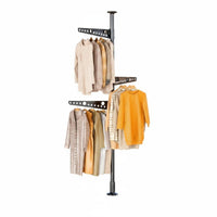 Drilldrill-less Installation Floor-to-Ceiling Tension Pole Rack No Tools Required Tension Pole Clothes Tree Space-Saving Garment Stand Adjustable Height for Renters, Apartment Dwellers, Students, Balcony, Bedroom, Laundry Room