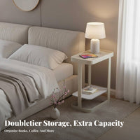 Space-Saving 2-Tier C-Shaped Table Minimalist Design Home Furniture Sturdy Construction Rounded Corners for Apartment Dwellers, Homeowners, Students, Living Room, Bedroom, Small Areas, Balcony