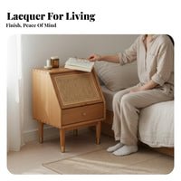 Nordic Design Rattan Drawer Nightstand Woven Panel Design Wicker Front End Table Japanese Aesthetic Bedroom Furniture Minimalist Look for Guesthouse Owners, Homeowners, Adults, Hotel, Apartment