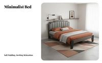 Nordic Design Bed Frame Minimalist Design Upholstered Headboard Bed Frame No Box Spring Needed Modern Wooden Bedstead for Renters, Homestay
