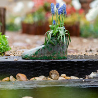 Weathered Shoe Planter Distressed Finish Boot Planter Mottled Green and Gray Vintage Flower Pot Iron