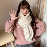Korean Style Lambswool Scarf Warm Plush Neck Warmer for Winter Outdoor Travel