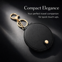 Round Compact Makeup Mirror Double Sided with Magnifying Folding Travel Leather Cover, Handbag Essentials Lightweight Gift for Women Students