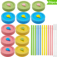 Mason Jar Lids with Straw Hole and Silicone Stopper, PP Plastic, 70mm