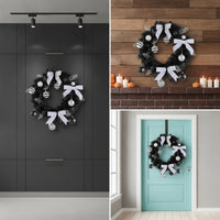 Fir Wreath with Ornaments Gothic Door Wreath with Ribbons Decorative for Homeowners, Halloween