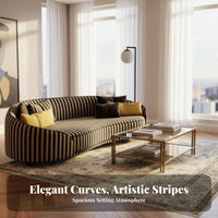 Curved Striped Sofa Stripe Pattern Striped 3-Seater Couch Retro and design Living Room Seating for Homeowners, Families, Villa, Lounge Area, Reception Hall