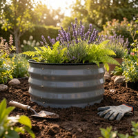 Galvanized Metal Raised Garden Bed Round Planter Box for Vegetables Flowers, Outdoor Elevated for Patio Yard, 60x30cm Large Capacity, Set