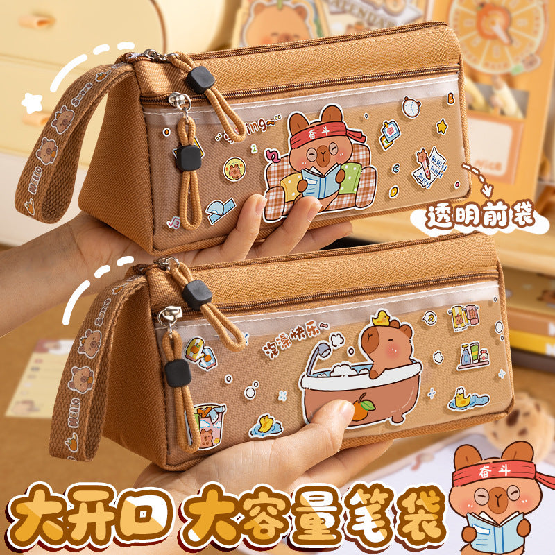 Double-layer Capi Pencil Case, New 2026 Large Capacity Student Pencil Bag