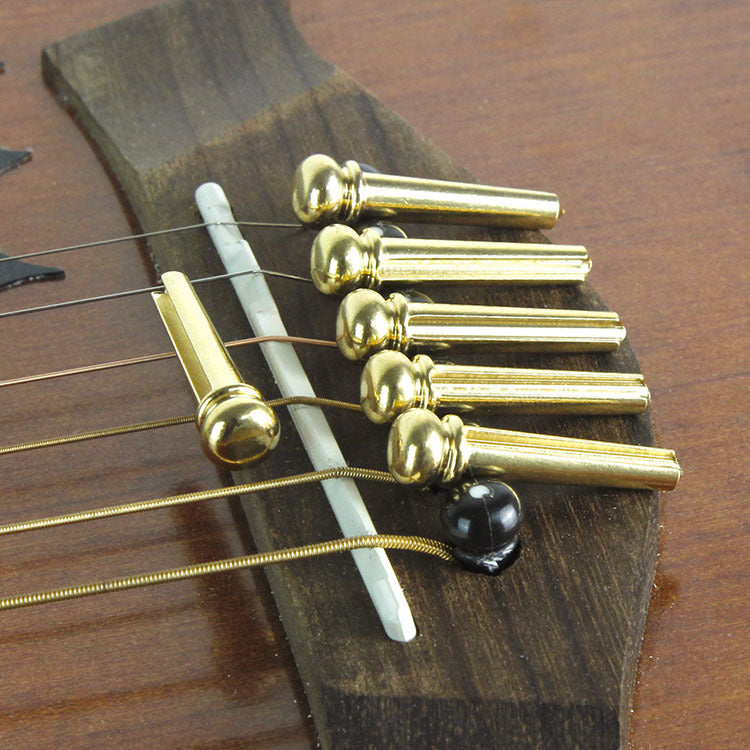 Acoustic Guitar Brass Bridge Pins, Solid Cone Endpins for Extended Sustain, 6-Pack