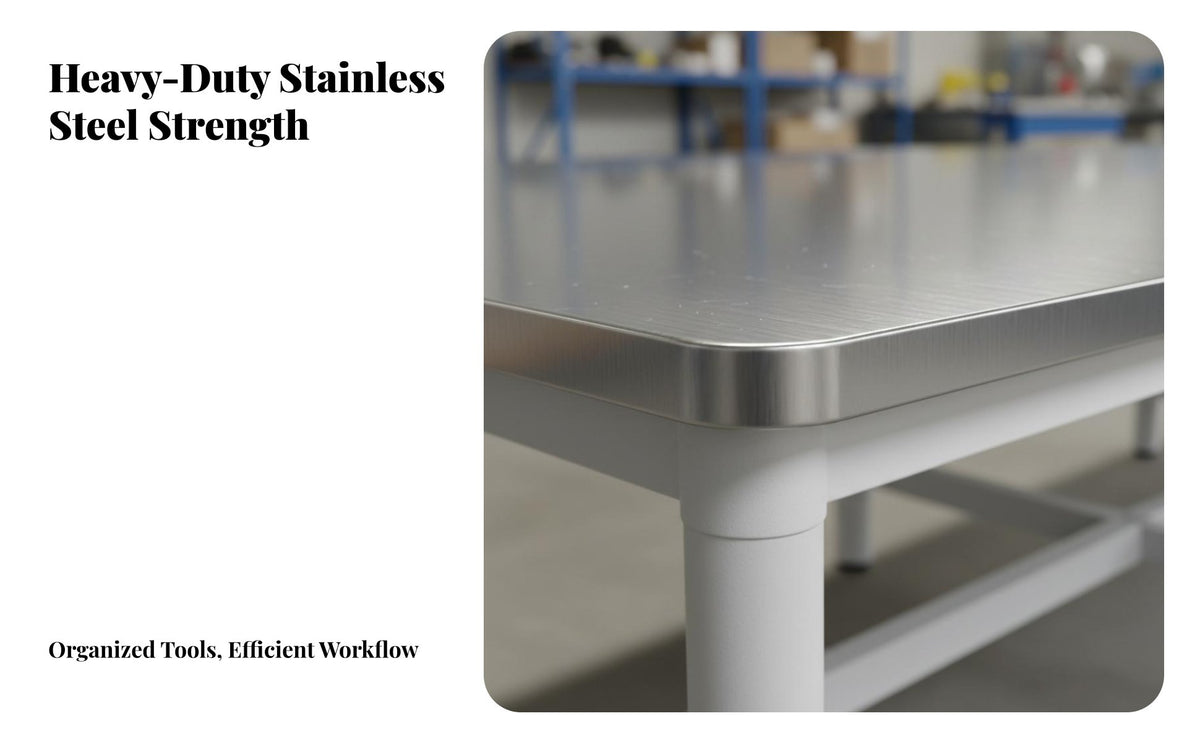 Heavy Duty Workbench High Load Capacity Heavy Duty Work Table Sturdy Construction Stainless Steel Workbench for Chefs, Mechanics, Warehouse, Basement