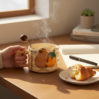 Capybara Stacking Ceramic Mug with Lid and Spoon, 300ml Creative Gift Set