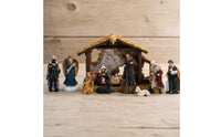 Christmas Nativity Scene Set Holiday Tabletop Nativity Hand-Painted Stable with Figurines Rustic for Collectors, Mantel, Bookshelf