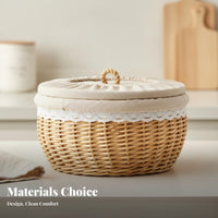Woven Basket with Lid Handwoven Lidded Wicker Basket Easy to Clean for Kitchen