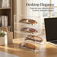 Clear Acrylic Sunglasses Organiser, 4 Drawer Transparent Glasses Storage, Desktop Office Desk Organizer, Stackable Box for Eyewear