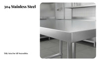 Easy to Clean Commercial Kitchen Prep Table Rust Resistant Stainless Steel Work Table Stable Structure Heavy Duty Food Prep Station for Restaurant Employees, Home Cooks, Workshop, Garage, Laundry Room, Outdoor