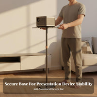 Universal Compatibility Display Device Floor Stand Stable Weighted Base Display Device Floor Stand with Tray Sturdy Construction Height Adjustable Device Shelf Space-Saving Design for Bedroom, Living Room, Office