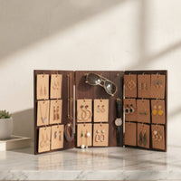 Wooden Foldable 3-Panel Pegboard Rustic Jewelry Display Stand Sturdy Earring Holder with Hooks for Boutique Owners