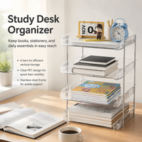 Clear Transparent File Organiser, Stacked Letter Tray File Organiser, Desktop Document Organiser for A4, Stainless Steel Frame, 26x6.2x34cm