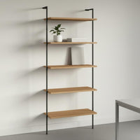 Minimalist Design Multi-Tier Storage Shelf Space Saving Wood and Metal Etagere Industrial Leaning Bookshelf for Living Room, Home Office, Bedroom