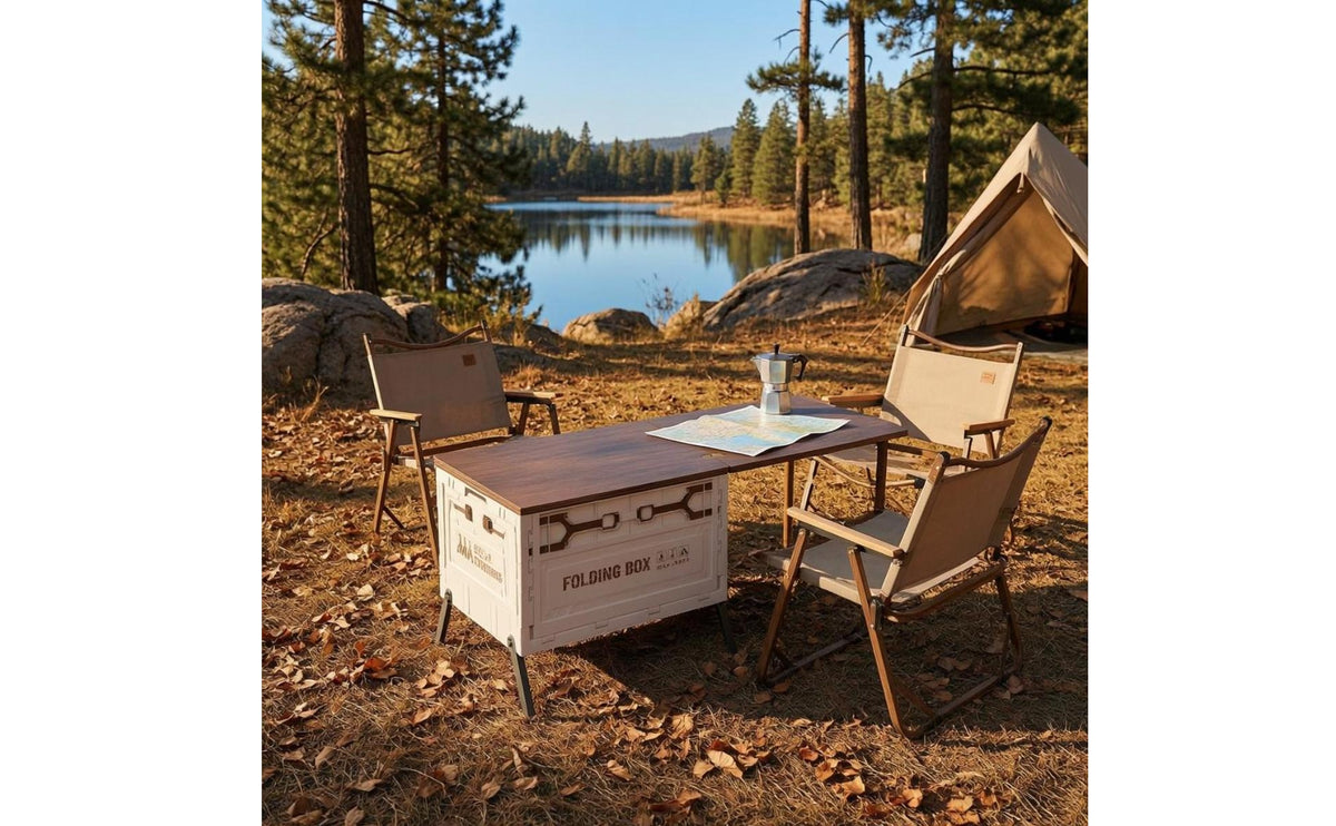 Folding Organizer Table Extendable Tabletop Camping Table Storage Box Foldable Camping Storage Box for Outdoor